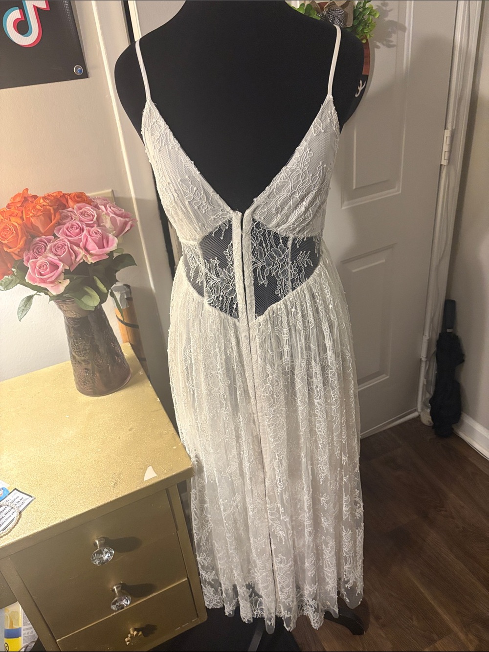 White Lace Sheer Chemise with Cutout Back